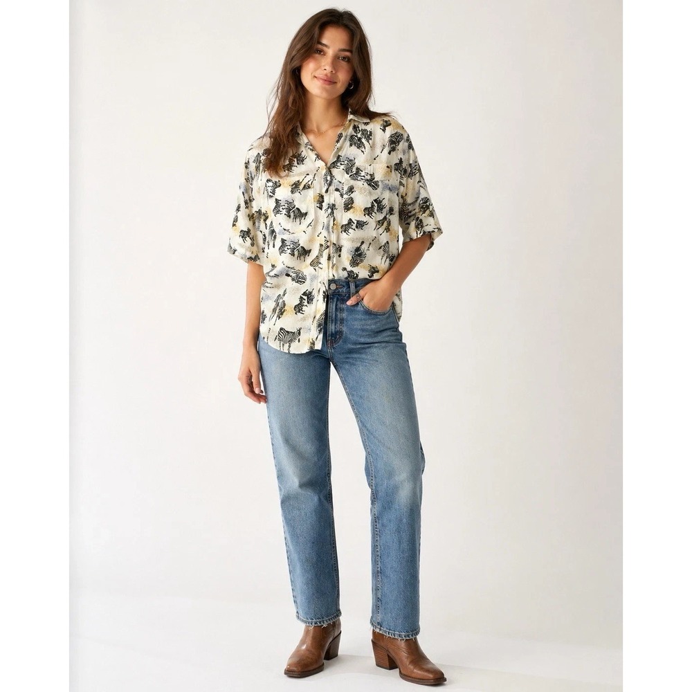 Diane Von Furstenberg Zebra Print Safari Shirt Button Up 90s Size Medium